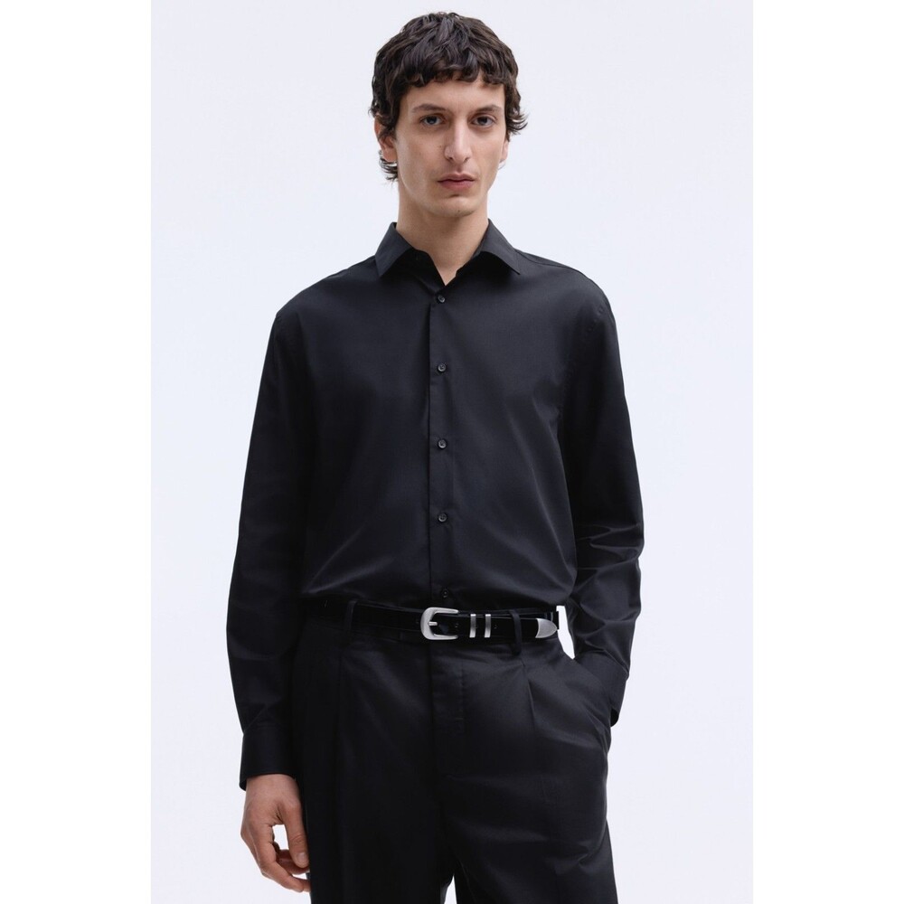 H & M Easy Iron Slim Fit Black Button Down Long Sleeve Shirt L